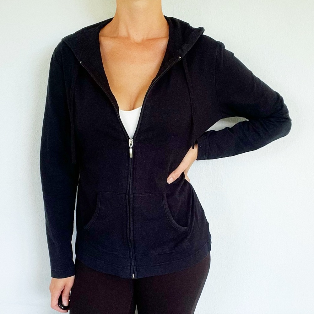 Karen Scott Sport black full zip lightweight track hoodie sweatshirt size small